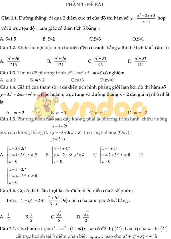 Câu hỏi trắc nghiệm môn Toán có đáp án