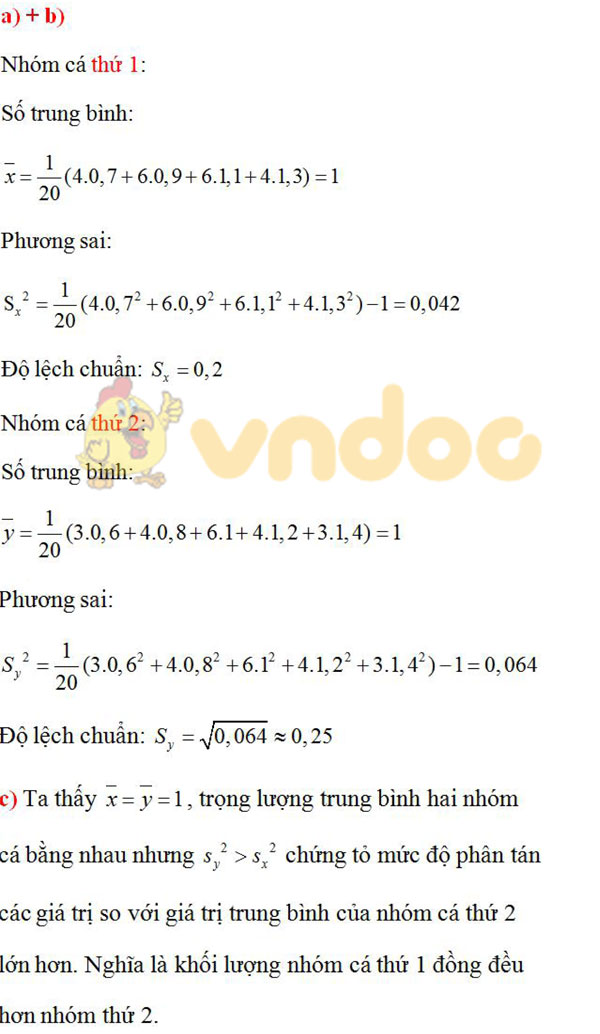 Giải bài tập trang 128 SGK Đại số 10: Phương sai và độ lệch chuẩn