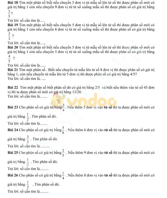 Bài tập Toán biến đổi phân số lớp 5