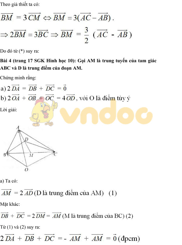 Giải bài tập trang 17 SGK Hình học 10: Tích của vectơ với một số