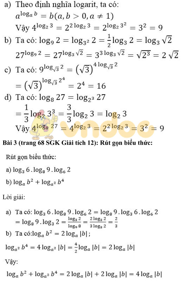 Giải bài tập trang 68 SGK Giải tích lớp 12: Lôgarit