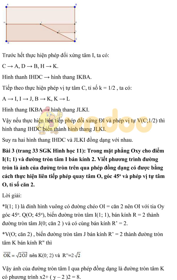 Giải bài tập Toán 11 chương 1 bài 8: Phép đồng dạng