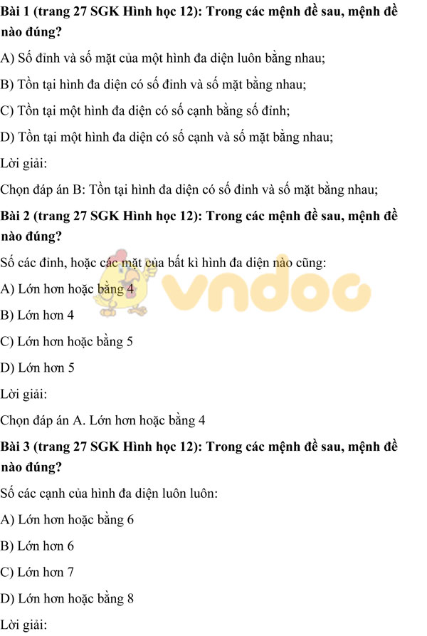 Câu hỏi trắc nghiệm Toán 12 chương 1