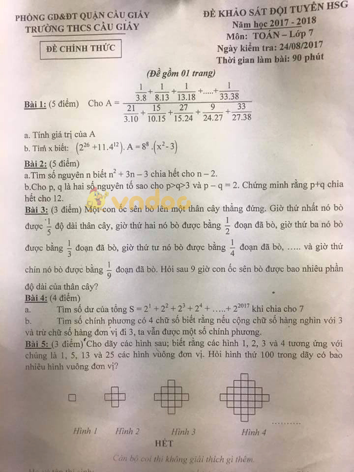 Đề khảo sát đội tuyển học sinh giỏi môn Toán lớp 7