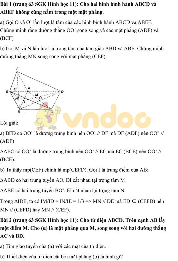 Giải bài tập Toán 11 chương 2 bài 3: Đường thẳng và mặt phẳng song song