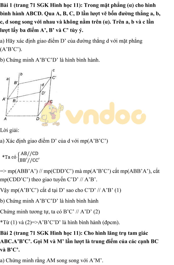 Giải bài tập Toán 11 chương 2 bài 4: Hai mặt phẳng song song