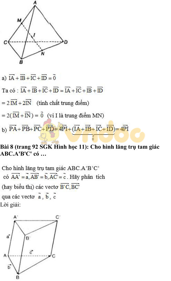 Giải bài tập Toán 11 chương 3 bài 1: Vectơ trong không gian