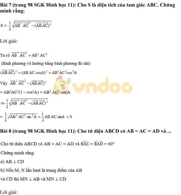 Giải bài tập Toán 11 Hình học chương 3 bài 2