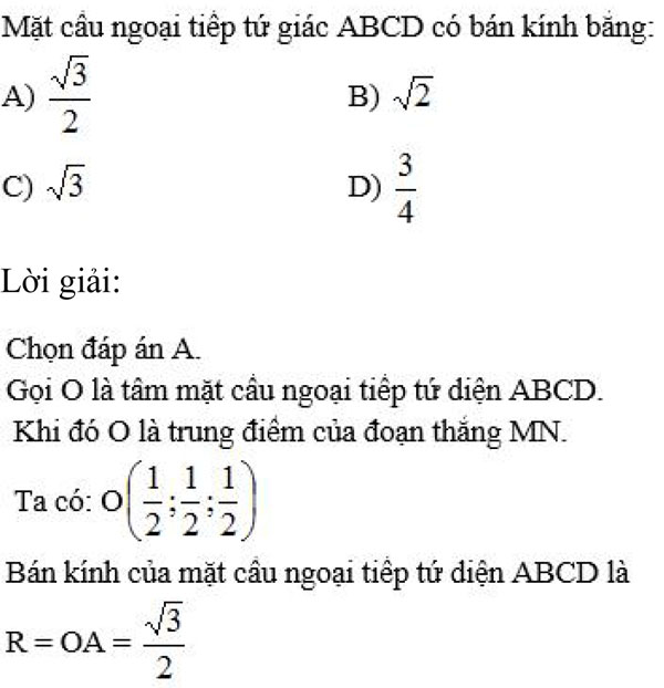 Câu hỏi trắc nghiệm Toán 12 chương 3