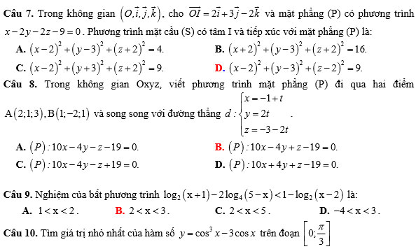 Đề thi thử THPT quốc gia môn Toán năm 2018