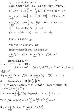 Giải Toán 12 Giải tích bài tập ôn tập cuối năm