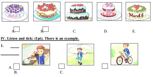 Đề thi giữa kì 1 tiếng Anh lớp 4 