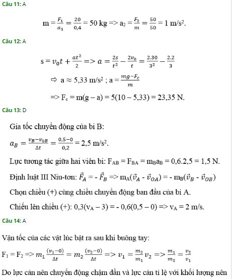 Trắc nghiệm Vật lý 10 chương 2: Ba định luật Niu - Tơn