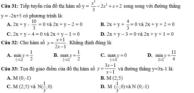 Đề thi khảo sát chất lượng giữa học kỳ 1 môn Toán 12