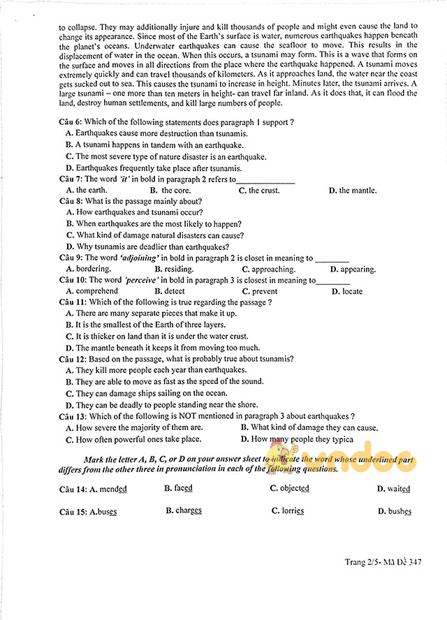 Đề thi thử THPT Quốc gia năm 2018 môn tiếng Anh trường THPT Hàn Thuyên, Bắc Ninh lần 1 có đáp án