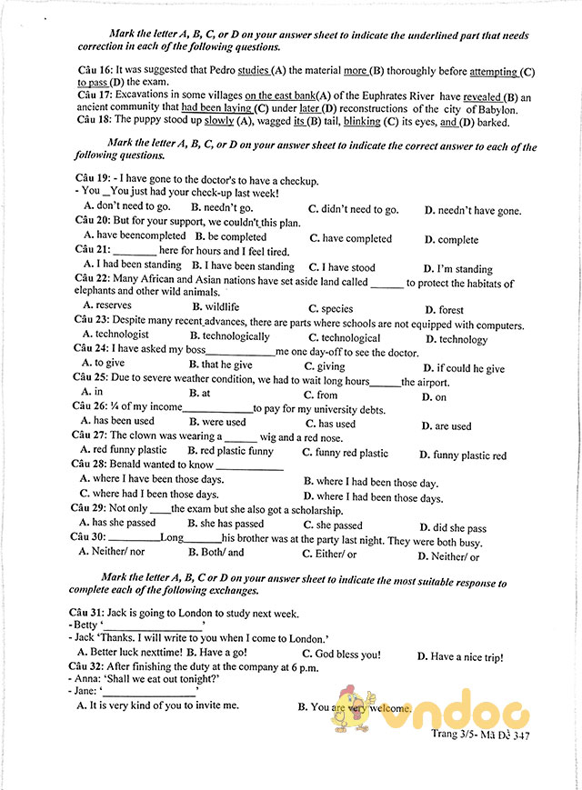 Đề thi thử THPT Quốc gia năm 2018 môn tiếng Anh trường THPT Hàn Thuyên, Bắc Ninh lần 1 có đáp án