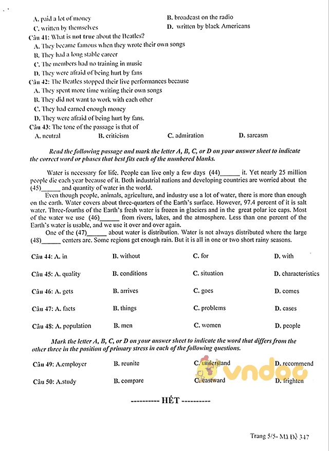 Đề thi thử THPT Quốc gia năm 2018 môn tiếng Anh trường THPT Hàn Thuyên, Bắc Ninh lần 1 có đáp án