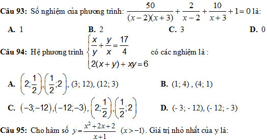 100 câu hỏi trắc nghiệm Đại số ôn thi học kỳ 1 lớp 10 năm 2018