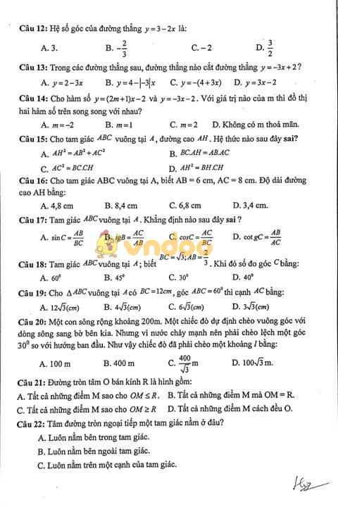 Đề cương ôn tập học kì 1 lớp 9 môn Toán trường THCS Đoàn Thị Điểm năm học 2017 - 2018