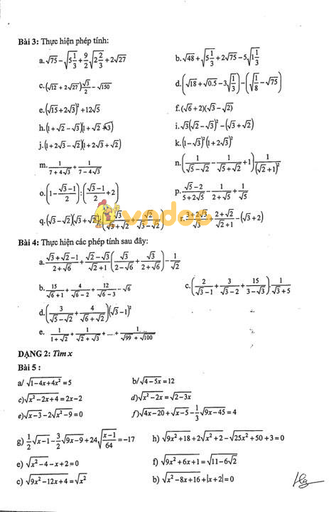 Đề cương ôn tập học kì 1 lớp 9 môn Toán trường THCS Đoàn Thị Điểm năm học 2017 - 2018