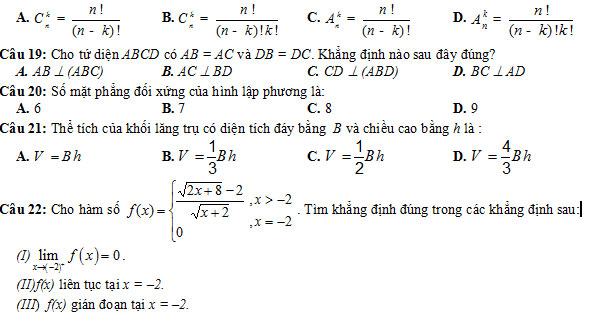 Đề thi thử THPT quốc gia môn Toán năm 2018