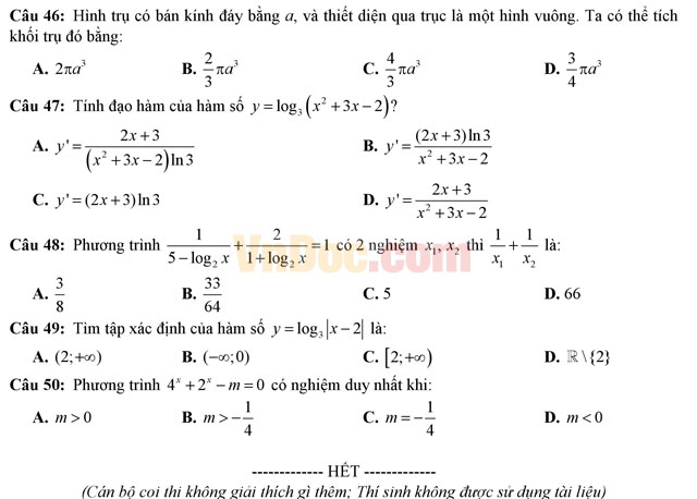 Bộ đề thi học kì 1 môn Toán lớp 12 năm học 2016 - 2017 (Số 2)