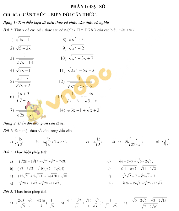Các dạng bài tập lớp 9 môn Toán ôn thi vào lớp 10