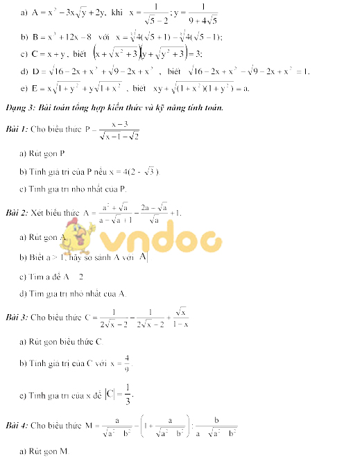 Các dạng bài tập lớp 9 môn Toán ôn thi vào lớp 10