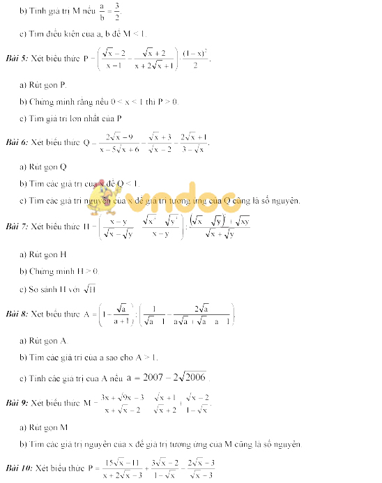 Các dạng bài tập lớp 9 môn Toán ôn thi vào lớp 10