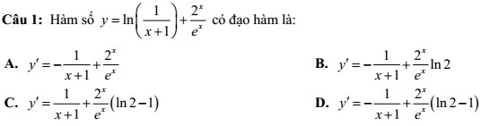 Đề kiểm tra 1 tiết Giải tích 12