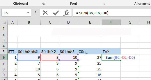 Cách tính hiệu trong excel