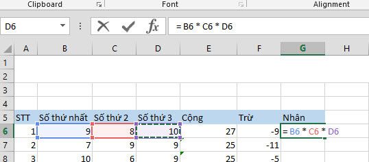 Phép nhân trong excel