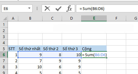 Hàm tính tổng trong excel