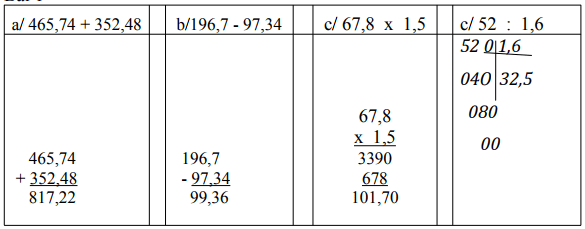 Đề thi học kì 1 môn Toán lớp 5