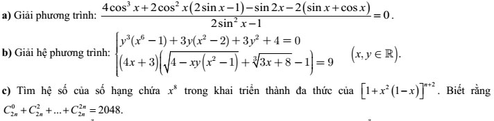 Đề thi chọn đội tuyển HSG cấp tỉnh môn Toán lớp 12