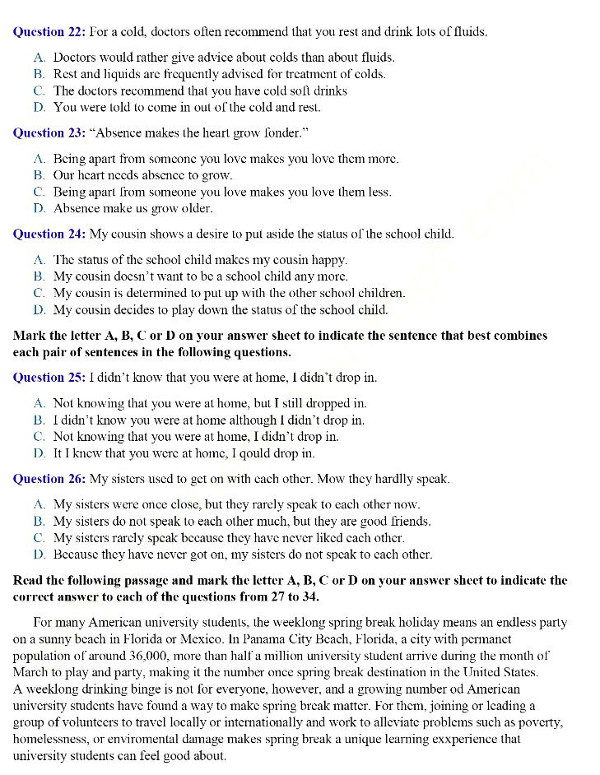 Đề thi thử Đại học môn tiếng Anh 2018 