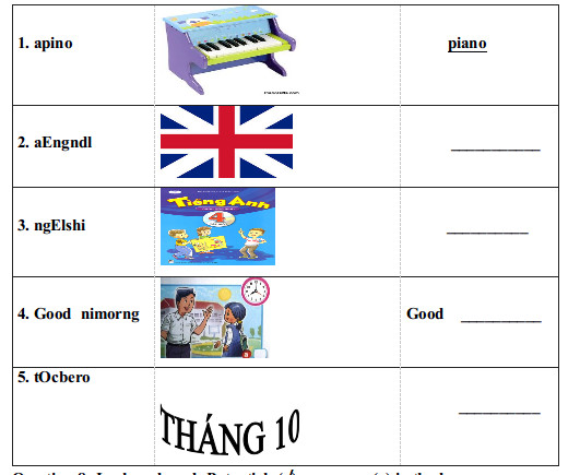 Đề thi học kì môn tiếng Anh lớp 4 