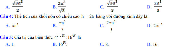 Đề thi học kỳ 1 môn Toán lớp 12 năm học 2017 - 2018