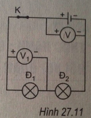 Giải bài tập SBT Vật lý lớp 7 bài 27: Thực hành: Đo cường độ dòng điện và hiệu điện thế đối với đoạn mạch nối tiếp