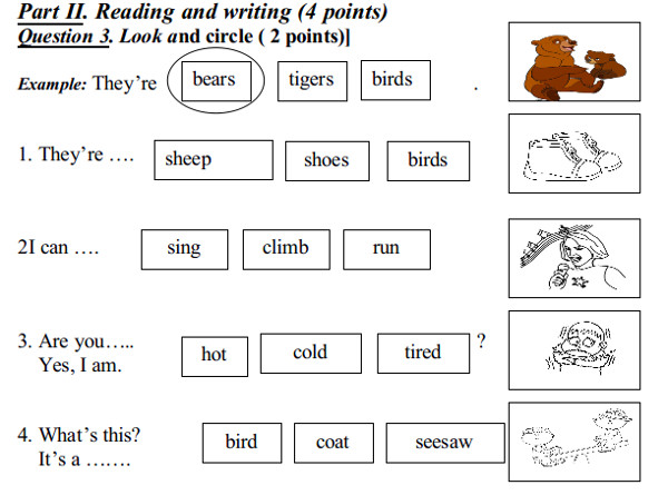 Đề thi học kì 1 môn tiếng Anh lớp 2 có đáp án 