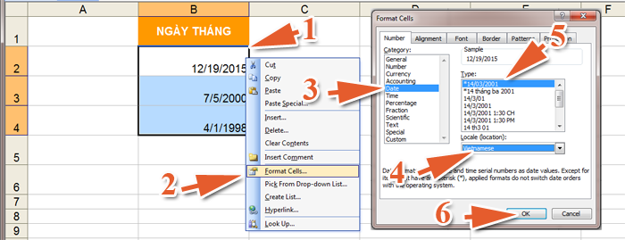 Cách sửa lỗi ngày tháng bị đảo ngược trong Excel
