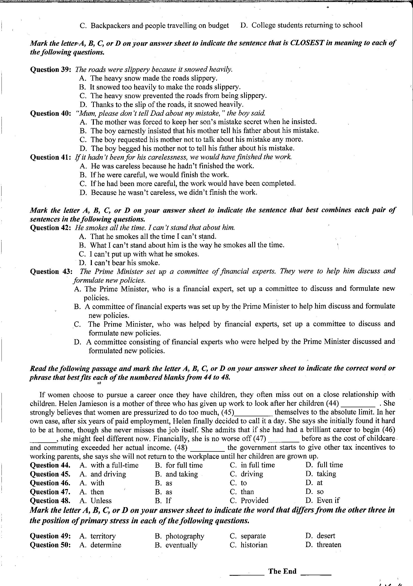 Đề thi thử đại học môn tiếng Anh 2018