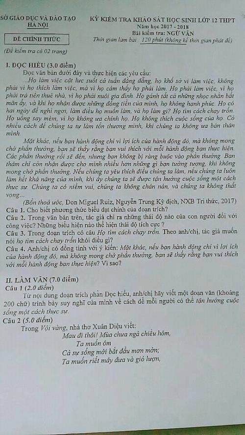 Đề thi thử THPT Quốc gia môn Ngữ Văn năm 2018 