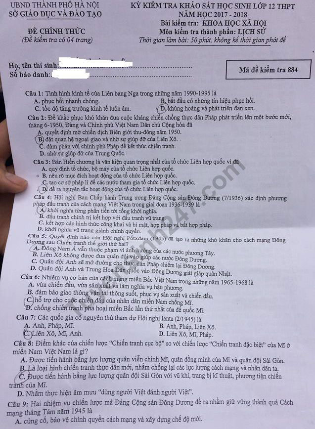 Đề thi thử THPT Quốc gia môn Lịch sử