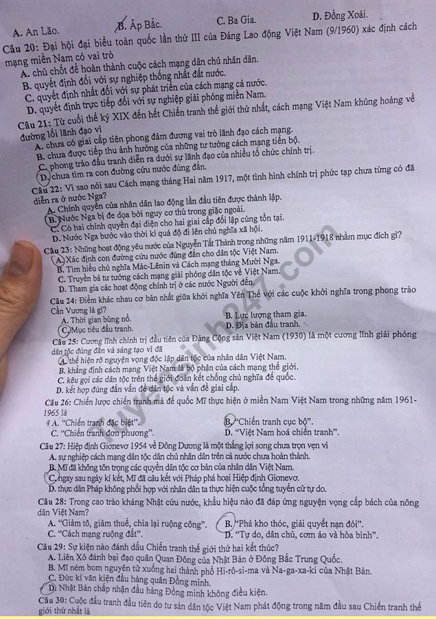 Đề thi thử THPT Quốc gia môn Lịch sử