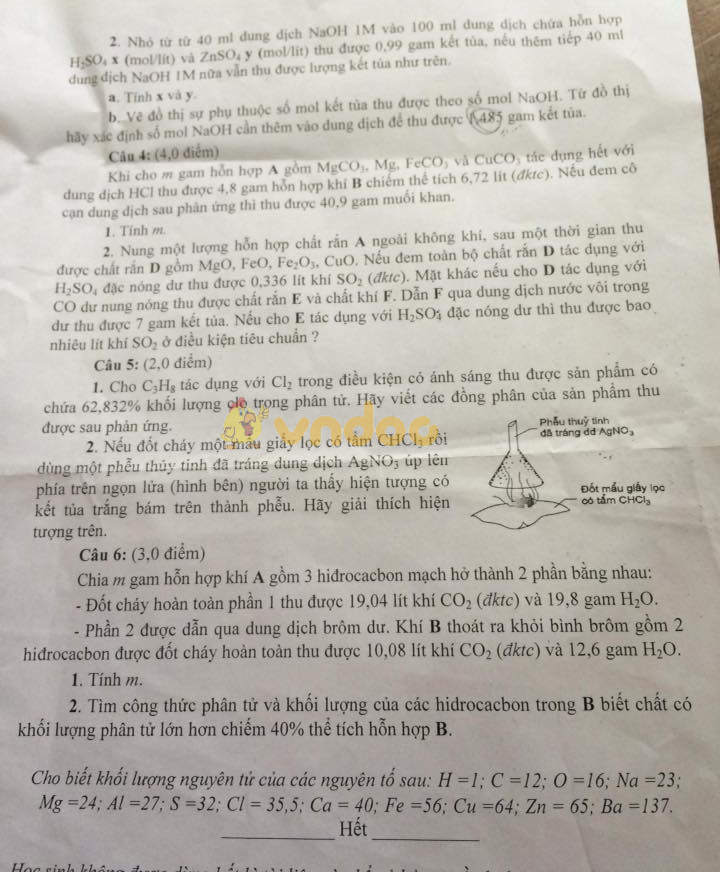 Đề thi chọn học sinh giỏi lớp 9 môn Hóa học Sở GD&ĐT Yên Bái năm học 2017 - 2018