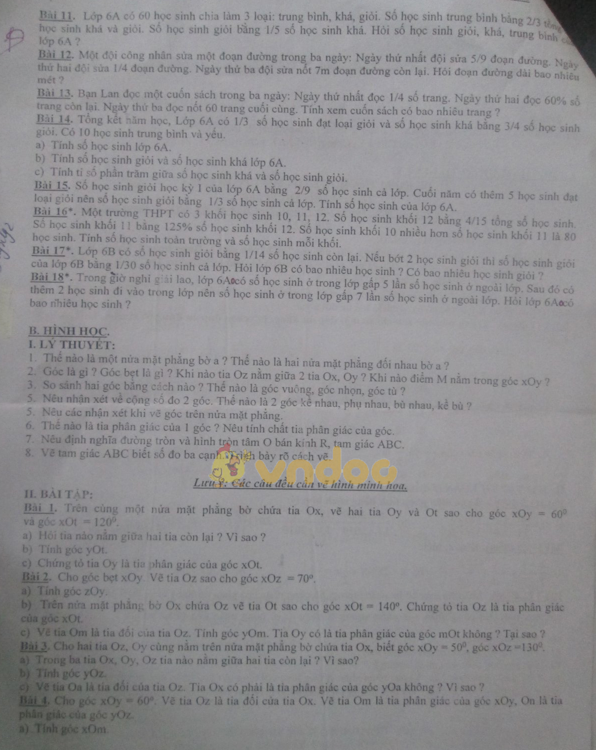 Đề cương ôn tập học kì 2 lớp 6 môn Toán trường THCS Nguyễn Trường Tộ năm học 2017 - 2018