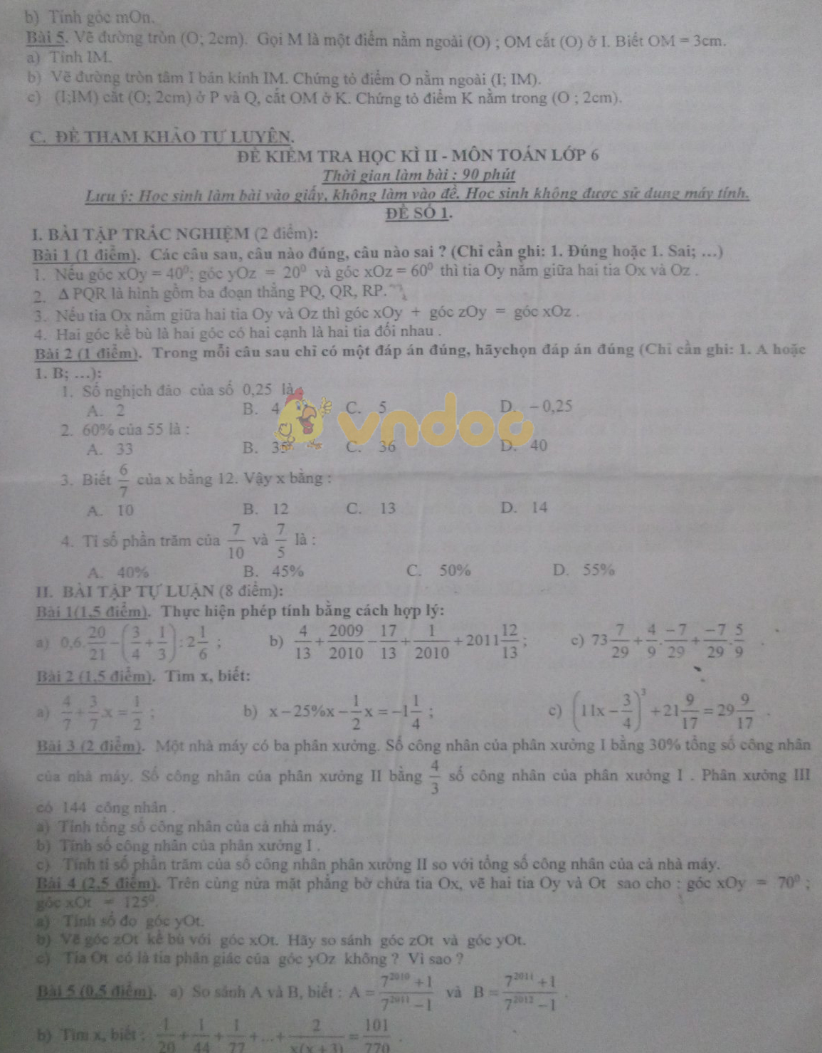 Đề cương ôn tập học kì 2 lớp 6 môn Toán trường THCS Nguyễn Trường Tộ năm học 2017 - 2018