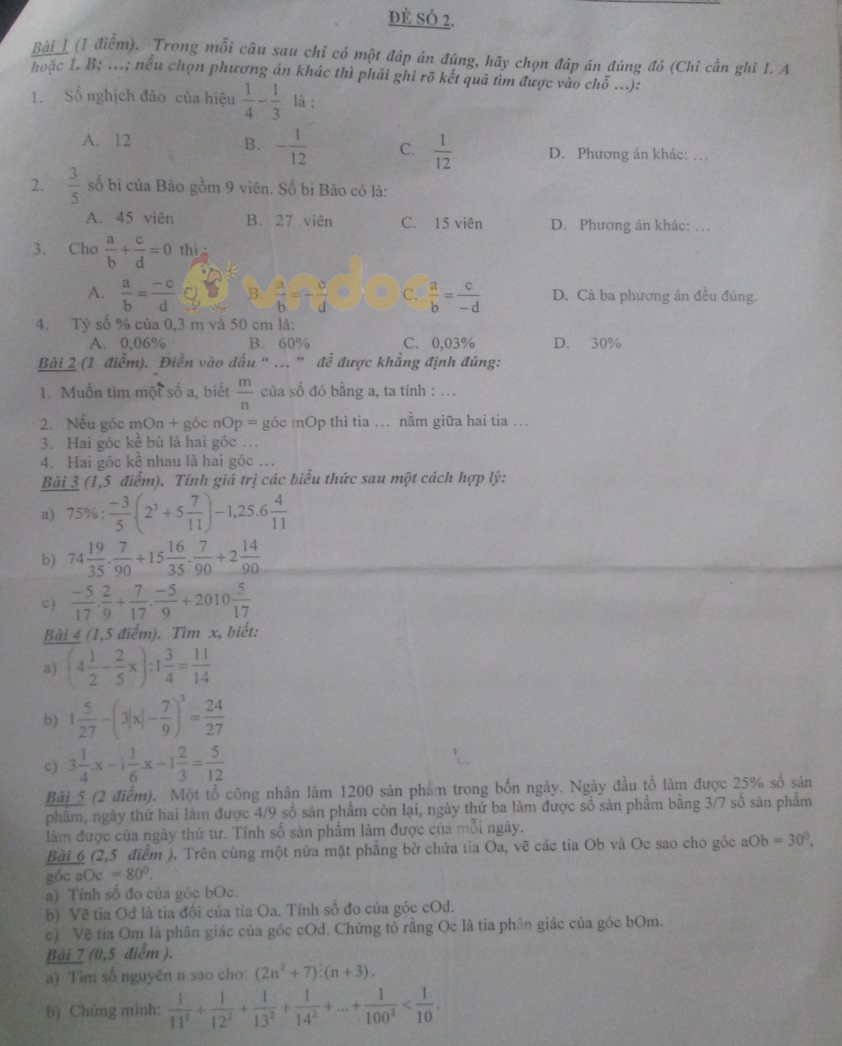 Đề cương ôn tập học kì 2 lớp 6 môn Toán trường THCS Nguyễn Trường Tộ năm học 2017 - 2018