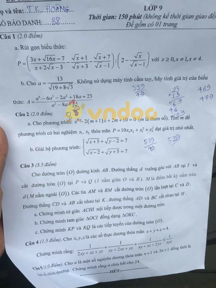 Đề thi chọn học sinh giỏi lớp 9 môn Toán Sở GD&ĐT Quảng Bình năm học 2017 - 2018